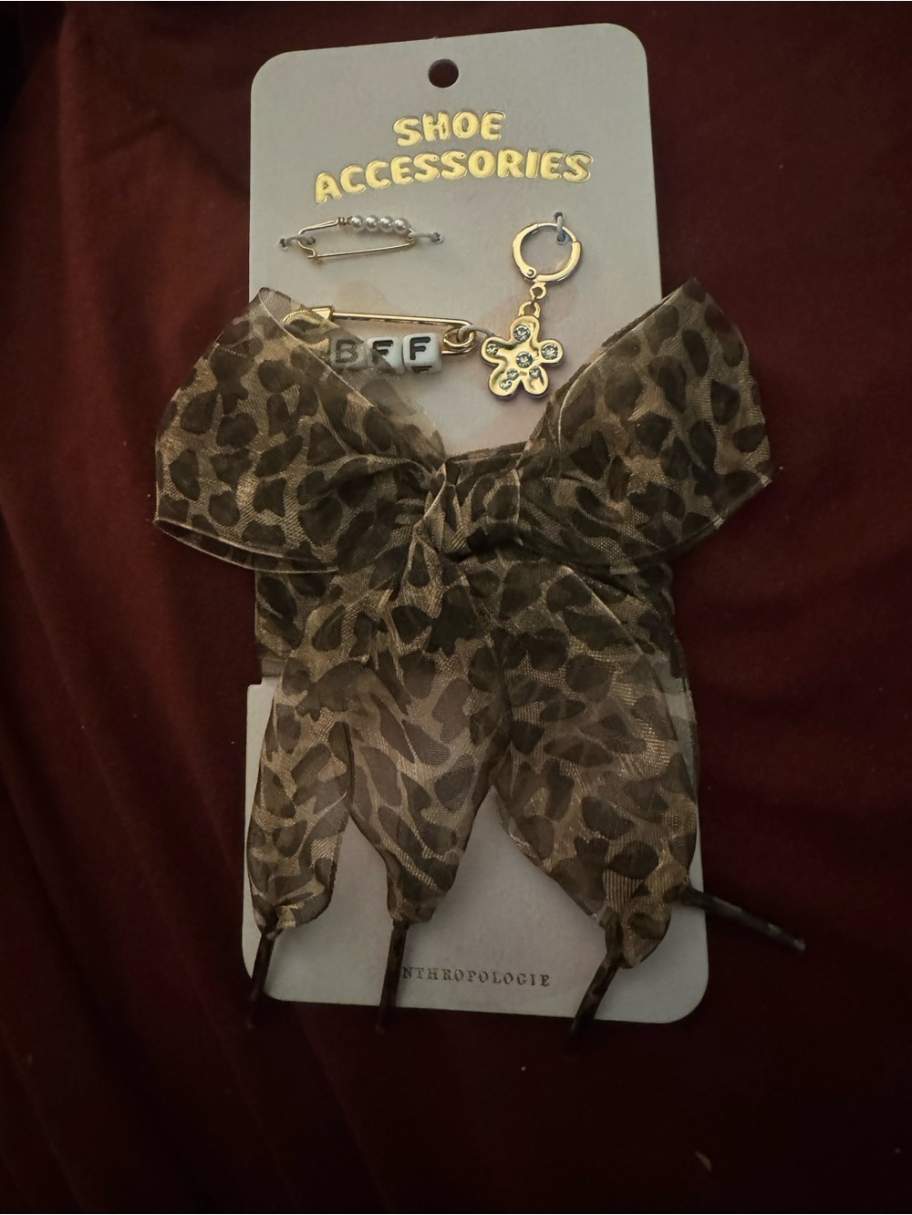 Anthropologie Leopard-Print Bow Hair Clips with Gold Charms
